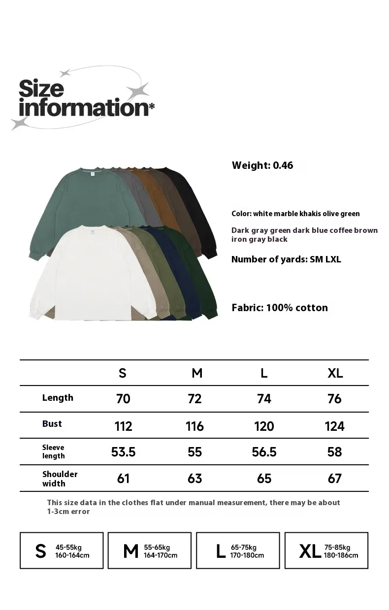 INF Men's | Retro FOG Color 265g Heavy Small Collar Long Sleeve T-shirt  Fall/Winter High Quality Long Sleeve T display picture 1