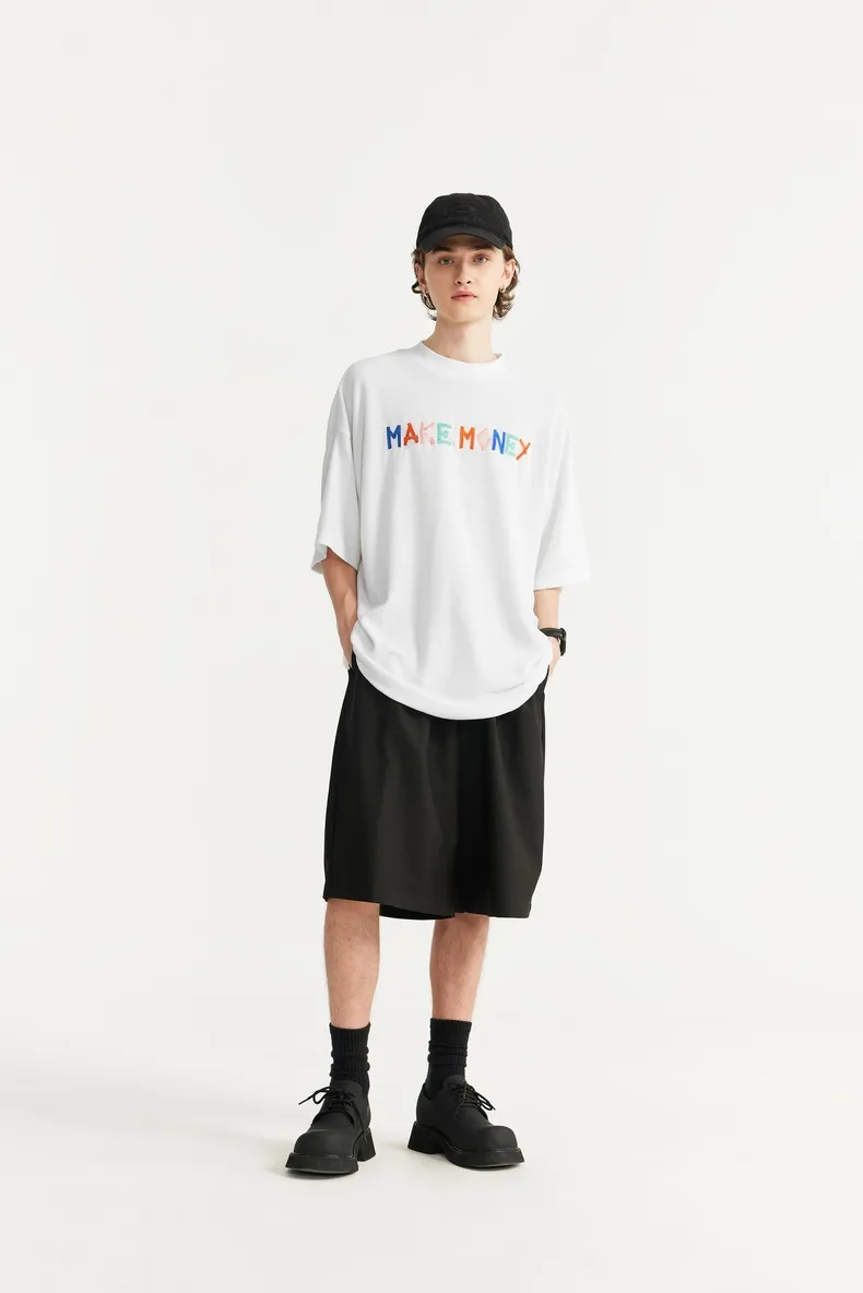 Jiezhan Men's Wear | Contrast Color Texture Towel Embroidered T-shirt  Spring/Summer New Loose Fashion Brand Letter Short Sleeve Men display picture 4