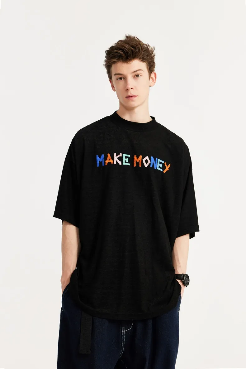 Jiezhan Men's Wear | Contrast Color Texture Towel Embroidered T-shirt  Spring/Summer New Loose Fashion Brand Letter Short Sleeve Men display picture 8