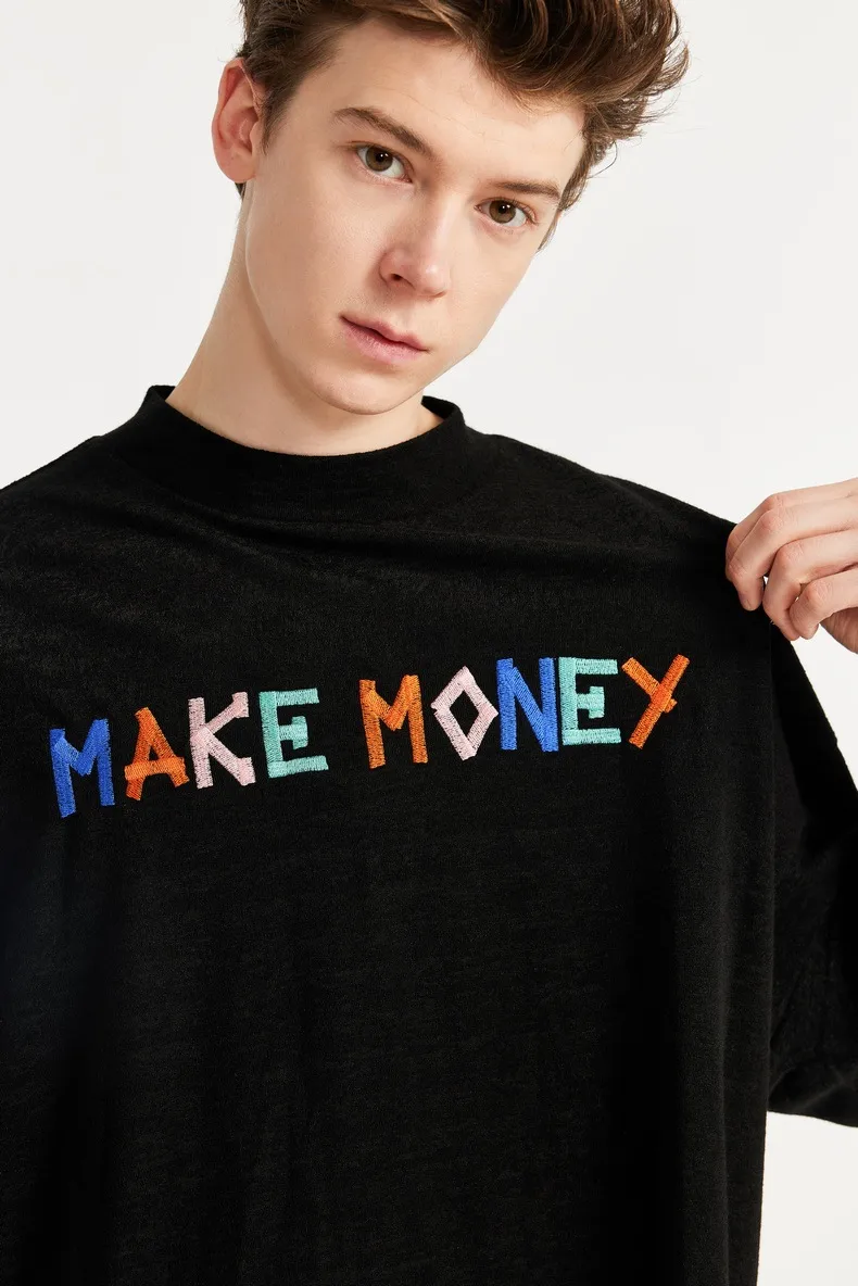 Jiezhan Men's Wear | Contrast Color Texture Towel Embroidered T-shirt  Spring/Summer New Loose Fashion Brand Letter Short Sleeve Men display picture 9