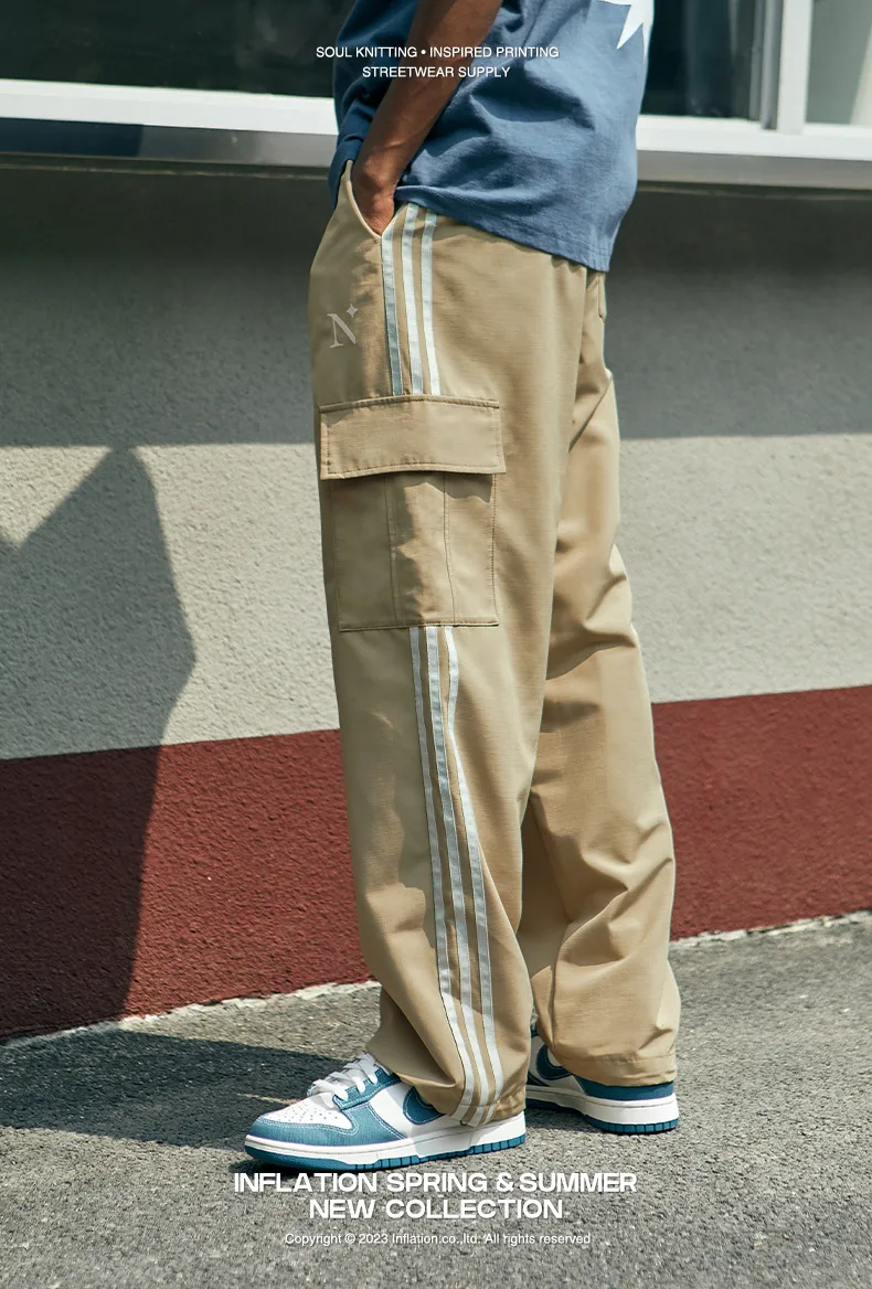 INF Men's | Street Retro Sports Casual Pants Spring And Summer Loose Parallel Bars Side Striped Wide Leg Overalls Men's display picture 4