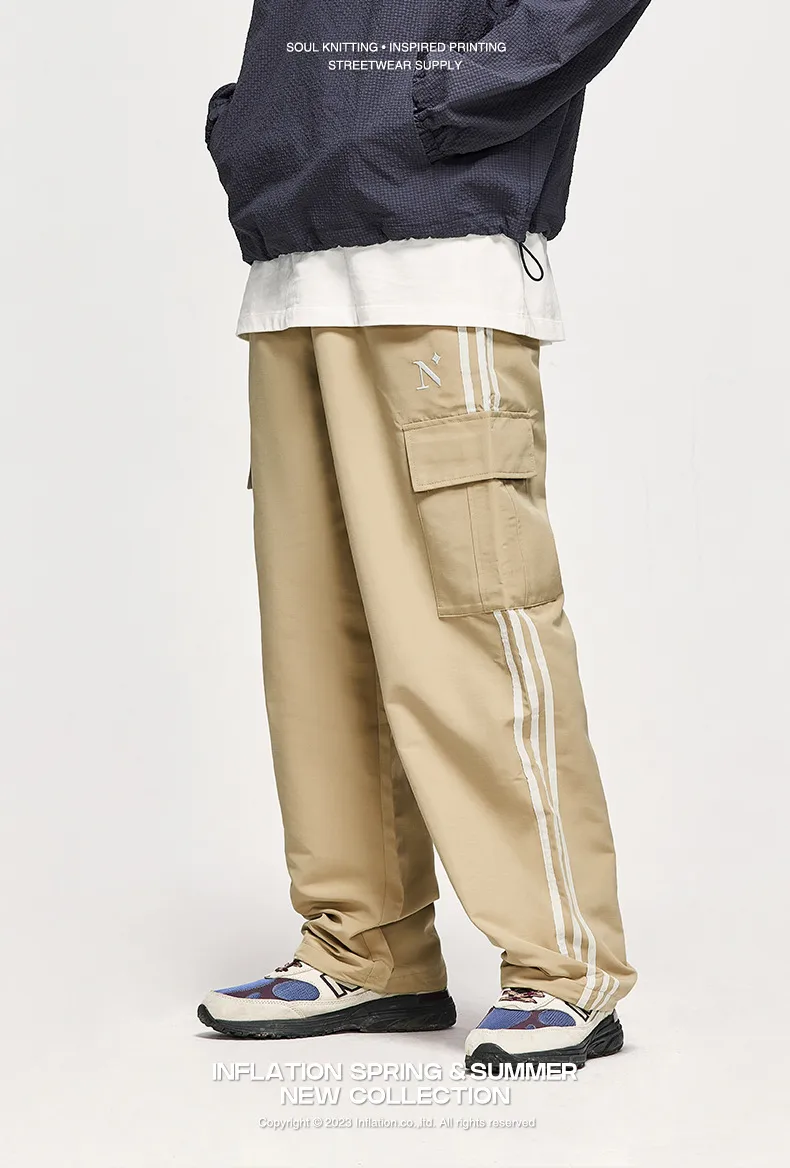 INF Men's | Street Retro Sports Casual Pants Spring And Summer Loose Parallel Bars Side Striped Wide Leg Overalls Men's display picture 6