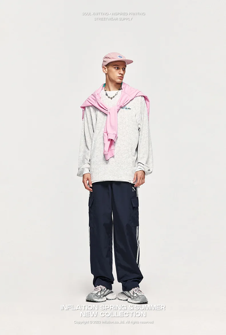 INF Men's | Street Retro Sports Casual Pants Spring And Summer Loose Parallel Bars Side Striped Wide Leg Overalls Men's display picture 8