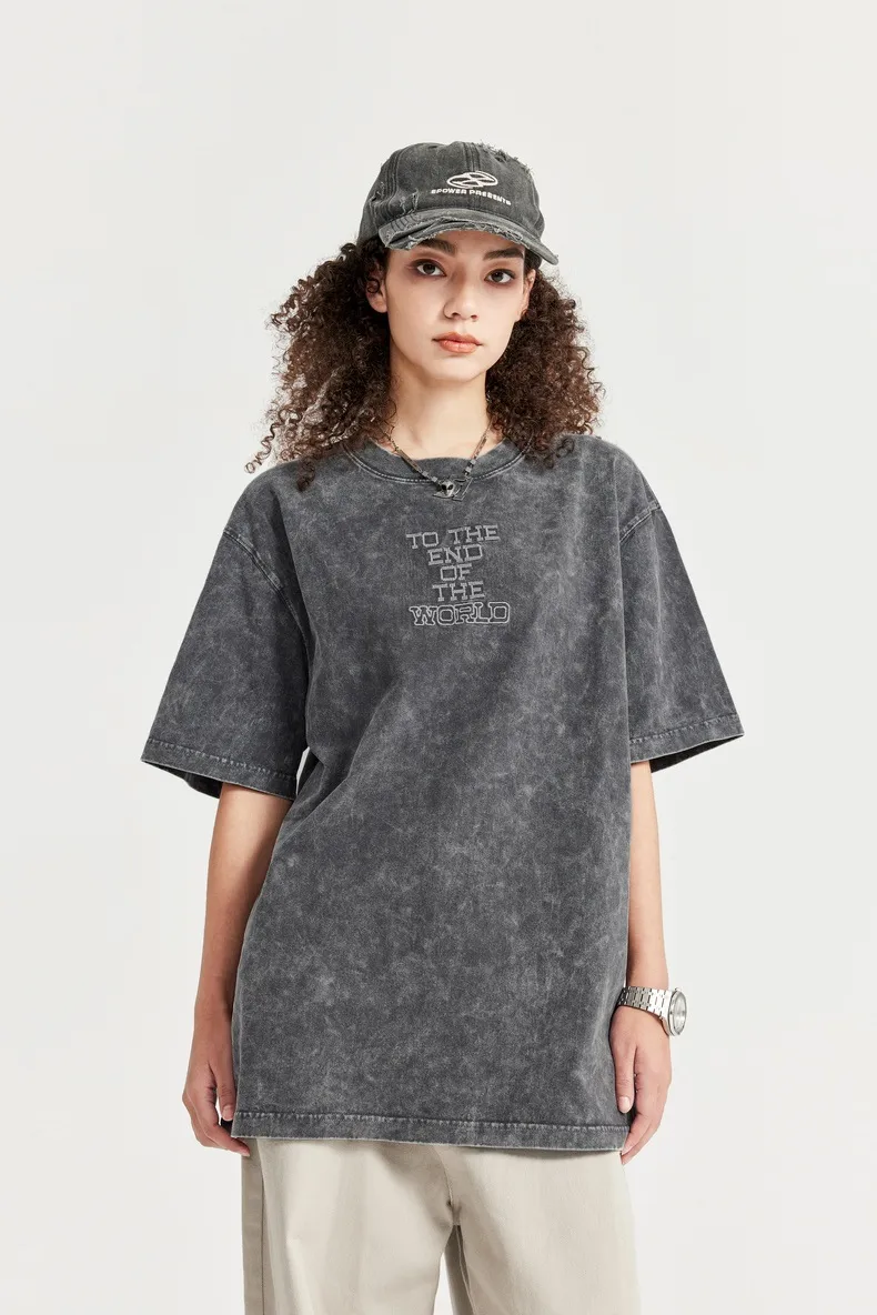 INF Men's Wear | Street Asut Dye Embroidered T-Shirt Spring/Summer  New Loose Fashion Brand Short Sleeve Top display picture 5