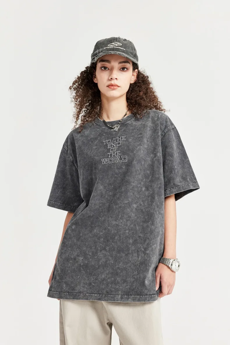 INF Men's Wear | Street Asut Dye Embroidered T-Shirt Spring/Summer  New Loose Fashion Brand Short Sleeve Top display picture 6