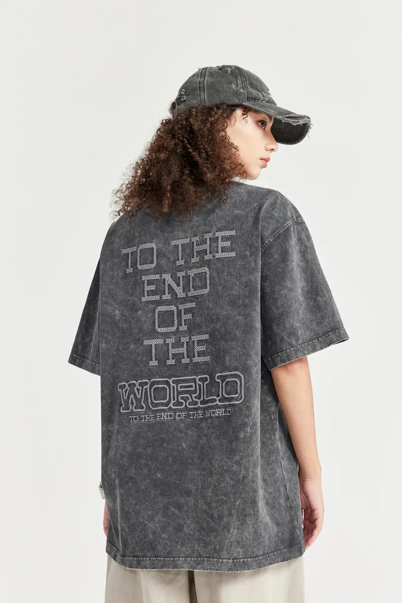 INF Men's Wear | Street Asut Dye Embroidered T-Shirt Spring/Summer  New Loose Fashion Brand Short Sleeve Top display picture 7