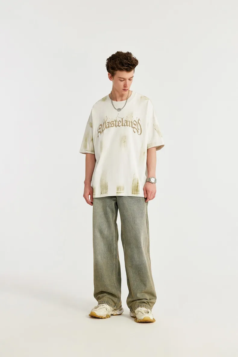 INF Men's Wear | Waste Soil Wind Brush Painted Printed T-shirt  Spring/Summer New Fashion Brand Street Loose Joker Short Sleeve Men display picture 2