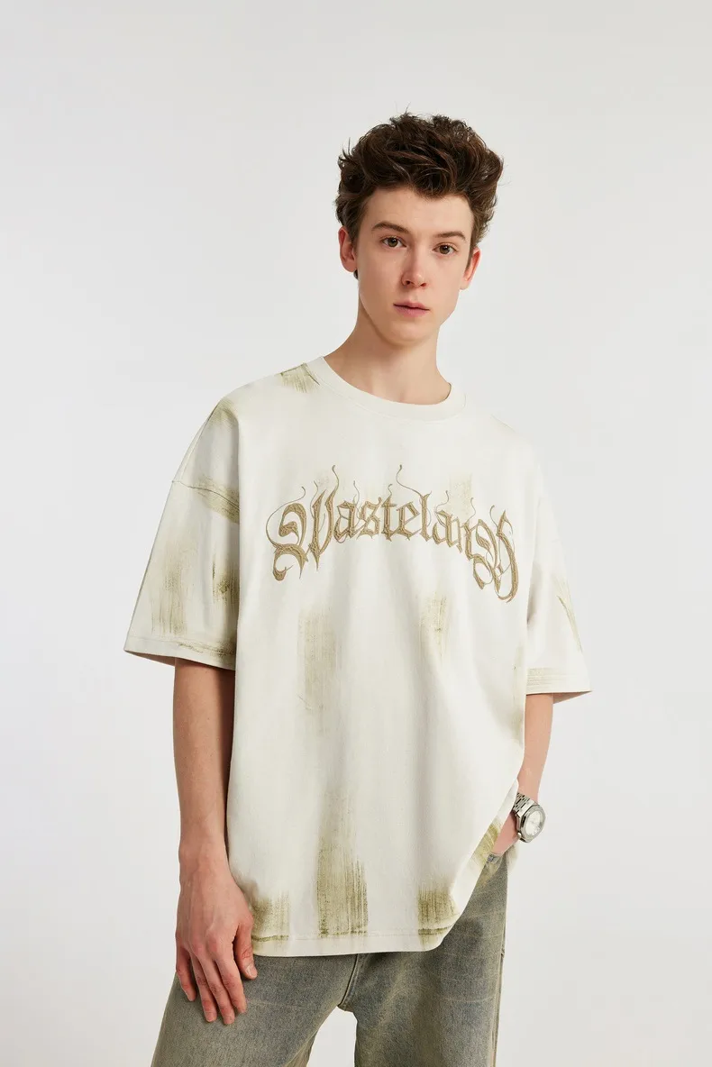 INF Men's Wear | Waste Soil Wind Brush Painted Printed T-shirt  Spring/Summer New Fashion Brand Street Loose Joker Short Sleeve Men display picture 3