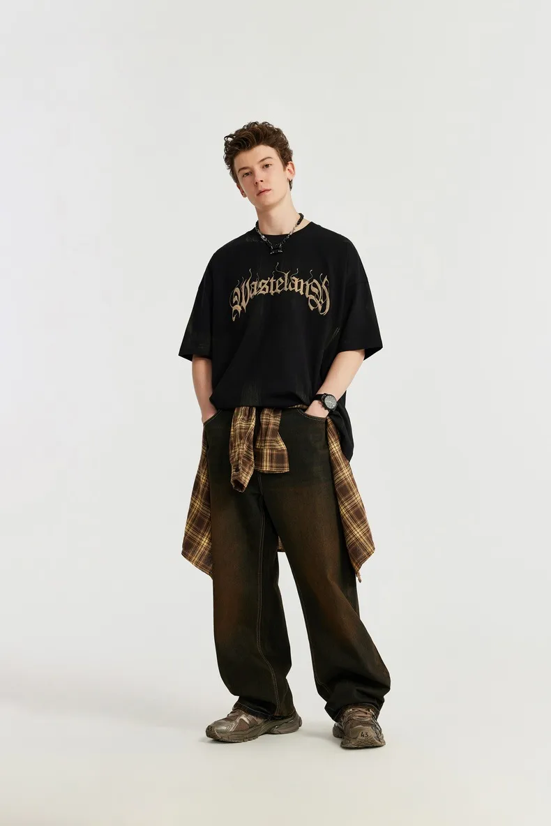 INF Men's Wear | Waste Soil Wind Brush Painted Printed T-shirt  Spring/Summer New Fashion Brand Street Loose Joker Short Sleeve Men display picture 4