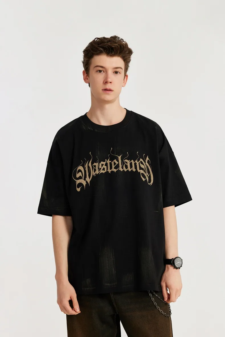 INF Men's Wear | Waste Soil Wind Brush Painted Printed T-shirt  Spring/Summer New Fashion Brand Street Loose Joker Short Sleeve Men display picture 5