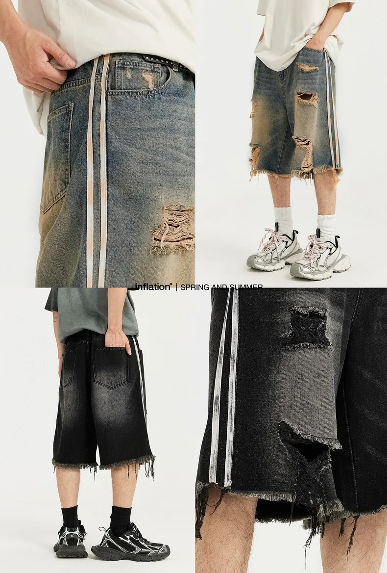 INF Men's | Hip Hop Strap Denim Shorts  Spring/Summer Fashion Brand New Street Hip Hop Hole Denim Shorts display picture 2