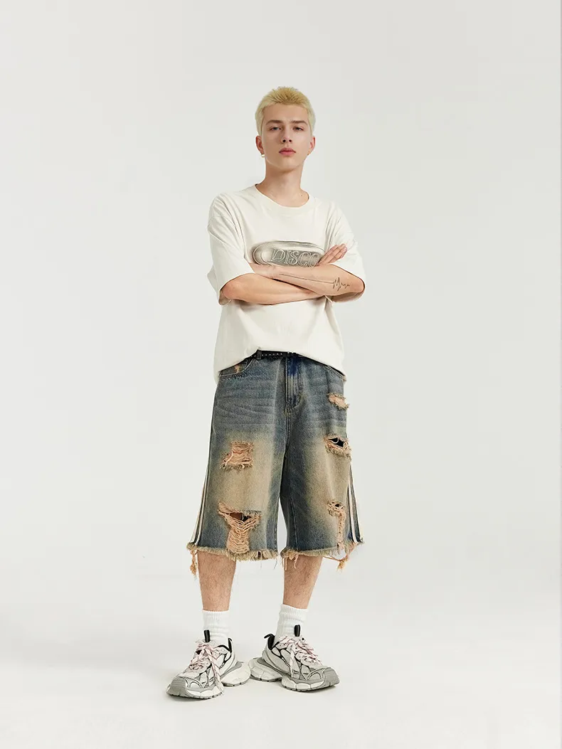 INF Men's | Hip Hop Strap Denim Shorts  Spring/Summer Fashion Brand New Street Hip Hop Hole Denim Shorts display picture 3