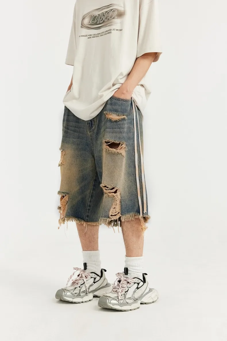 INF Men's | Hip Hop Strap Denim Shorts  Spring/Summer Fashion Brand New Street Hip Hop Hole Denim Shorts display picture 4