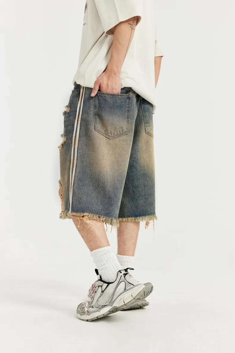 INF Men's | Hip Hop Strap Denim Shorts  Spring/Summer Fashion Brand New Street Hip Hop Hole Denim Shorts display picture 5
