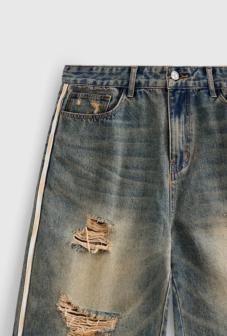 INF Men's | Hip Hop Strap Denim Shorts  Spring/Summer Fashion Brand New Street Hip Hop Hole Denim Shorts display picture 8