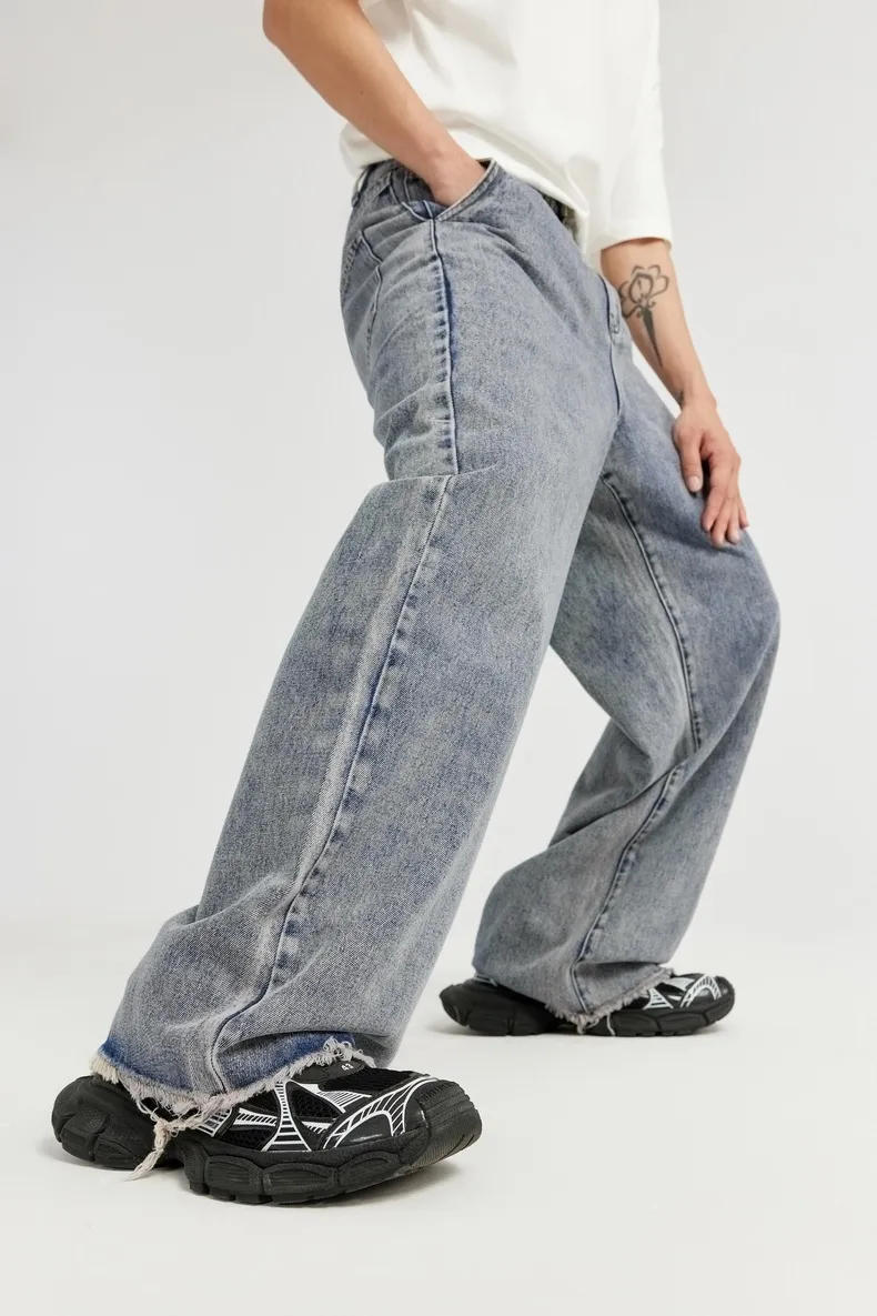 INF Men's | Retro Ragged Wide Leg Jeans  Spring And Summer New Street Washed Dressed Jeans display picture 2