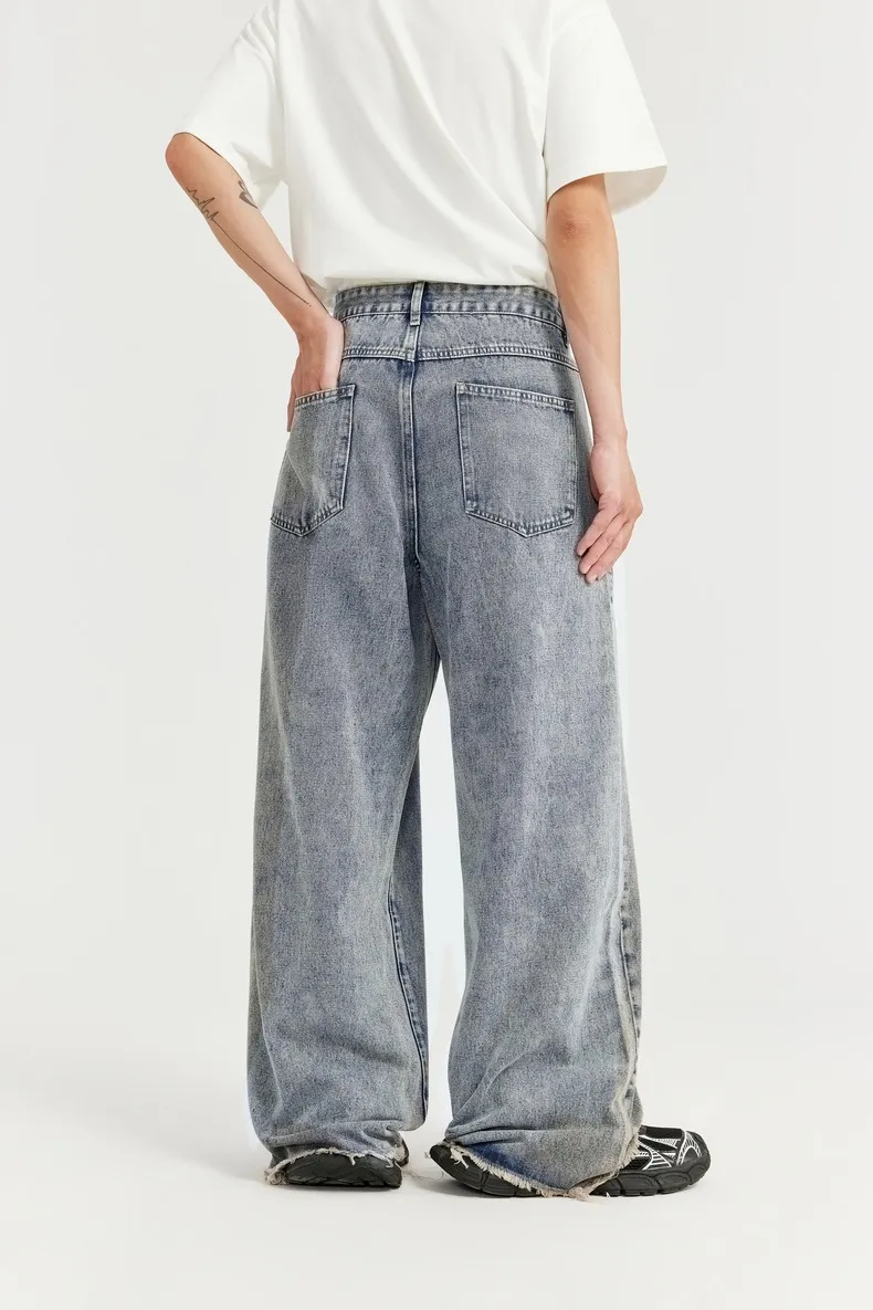 INF Men's | Retro Ragged Wide Leg Jeans  Spring And Summer New Street Washed Dressed Jeans display picture 3