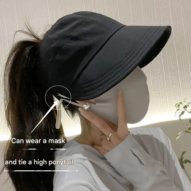 Cap Summer Ruth Hangable Mask Quick-drying Cloth Dew Paytail Sunscreen Hat Thin Half Empty Top Sunshade Hat display picture 1