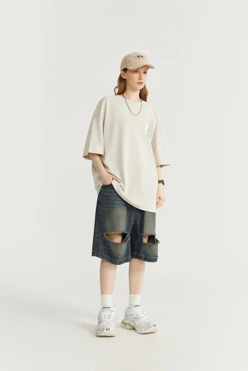 INF Men's Clothing | Shredded Ripped Denim Shorts  Spring And Summer New Fashion Brand Street Loose Distressed Personality Shorts display picture 1