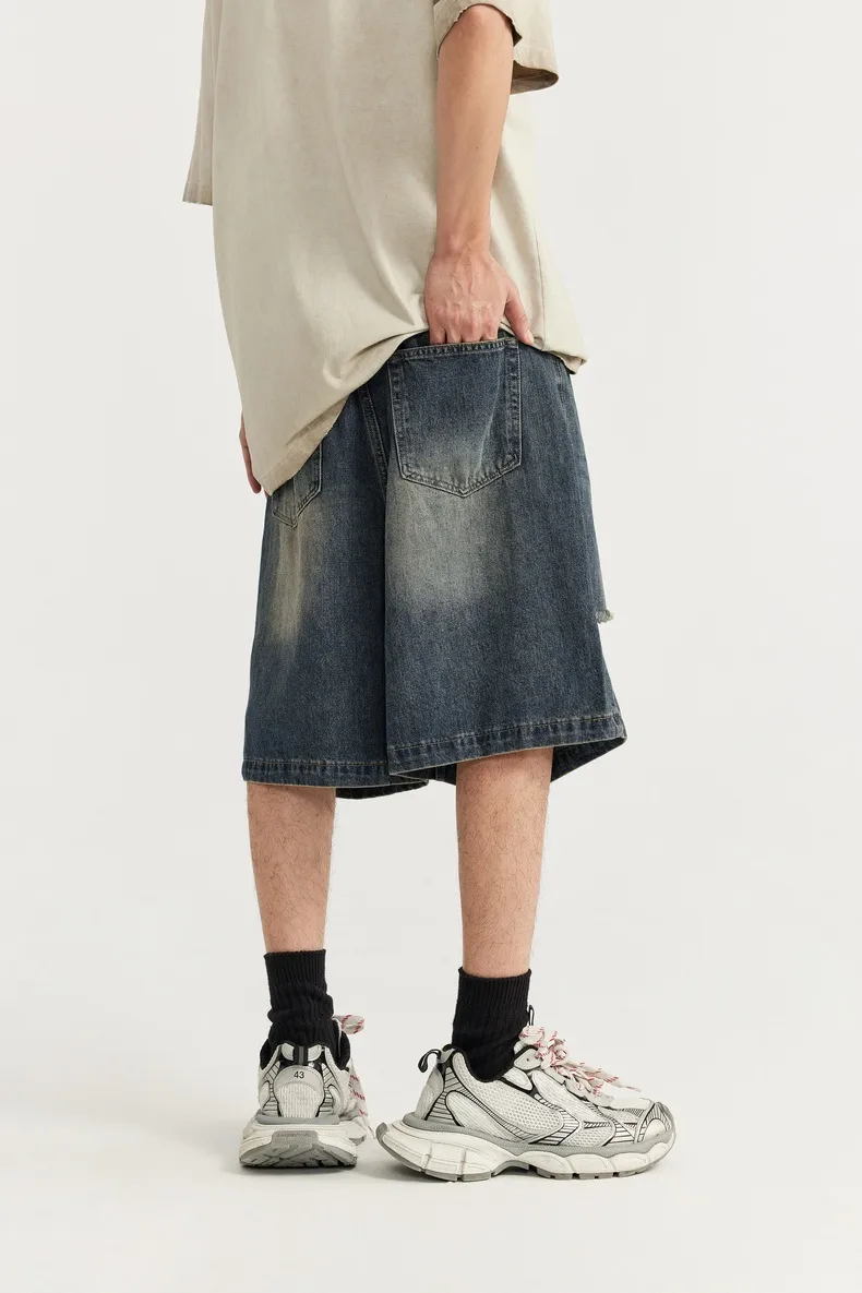 INF Men's Clothing | Shredded Ripped Denim Shorts  Spring And Summer New Fashion Brand Street Loose Distressed Personality Shorts display picture 4