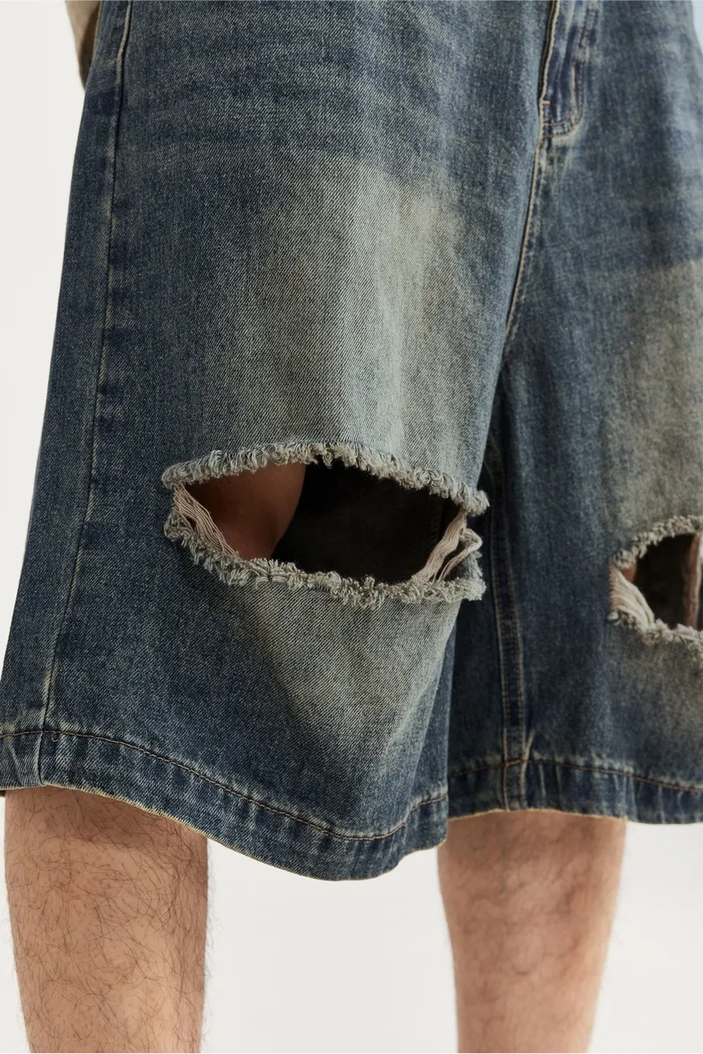 INF Men's Clothing | Shredded Ripped Denim Shorts  Spring And Summer New Fashion Brand Street Loose Distressed Personality Shorts display picture 5