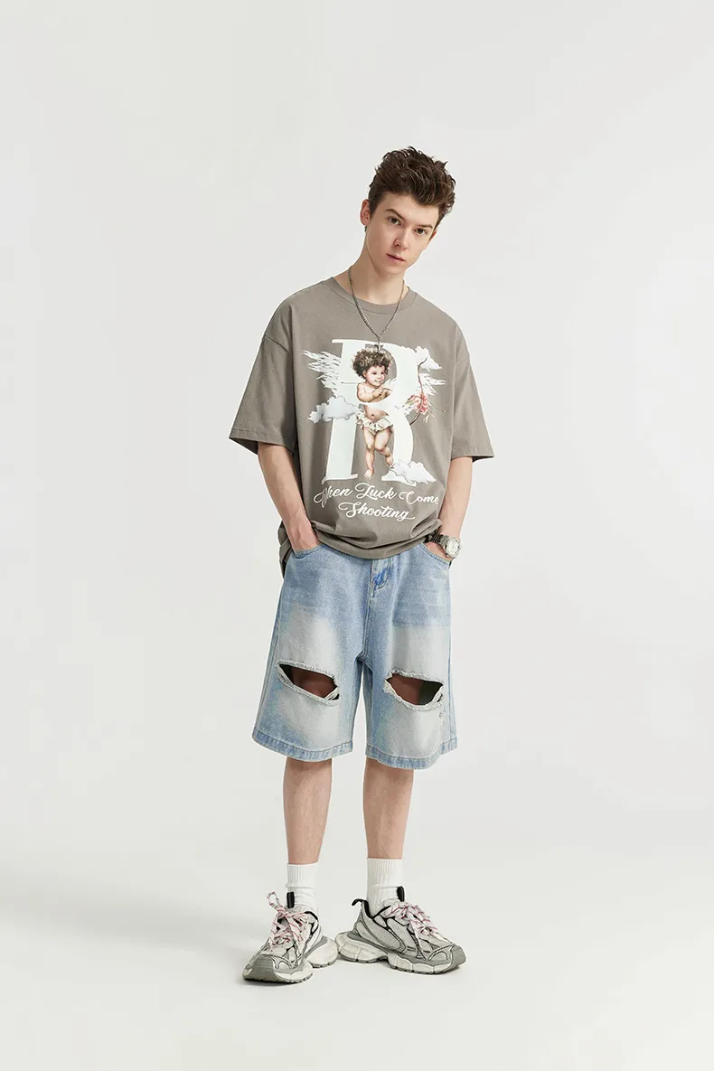 INF Men's Clothing | Shredded Ripped Denim Shorts  Spring And Summer New Fashion Brand Street Loose Distressed Personality Shorts display picture 6