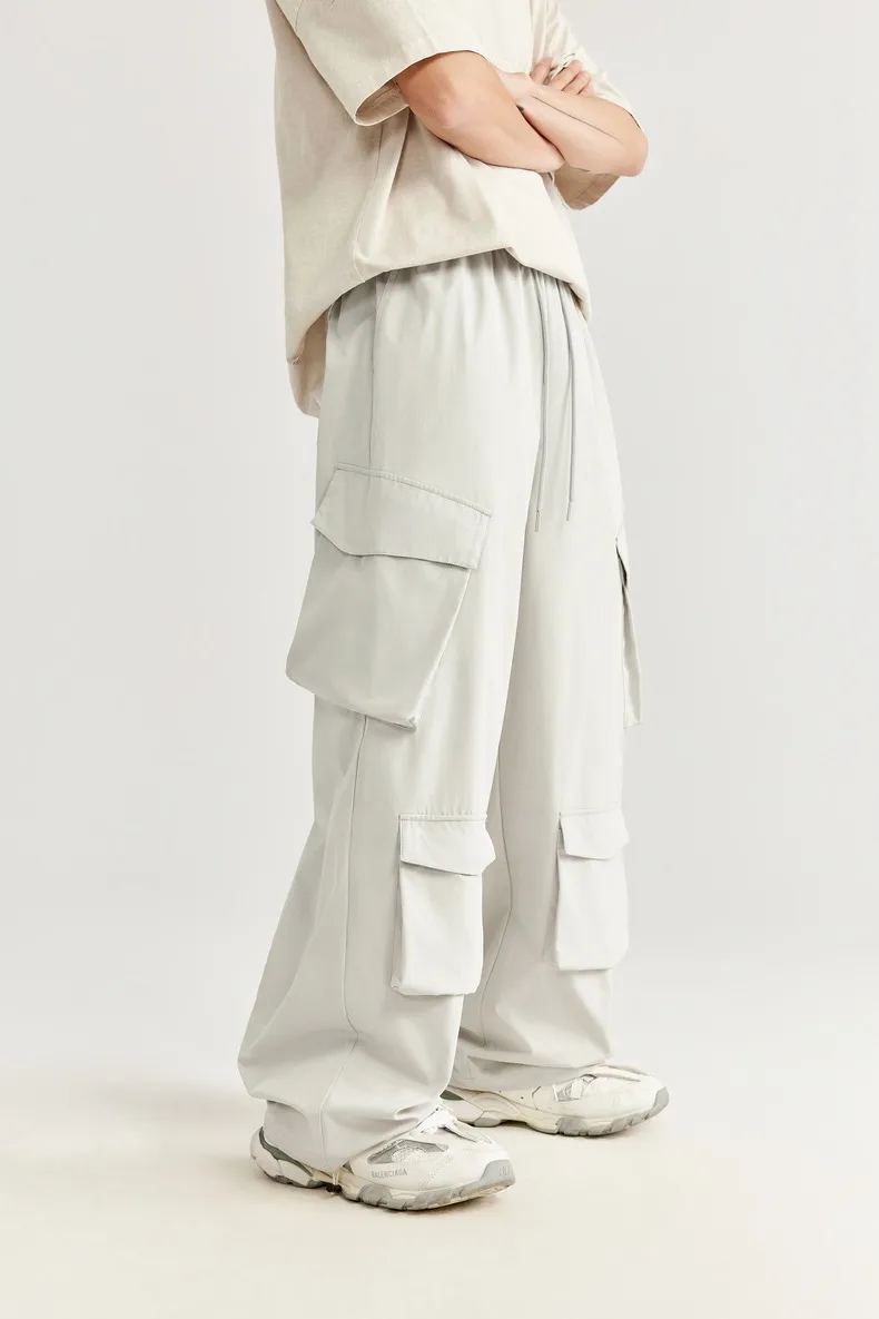 INF Men's Clothing | Three-dimensional Multi-bag Workwear Wide-leg Pants  Spring And Summer New Fashion Brand Loose High Street Plaid Trousers display picture 4