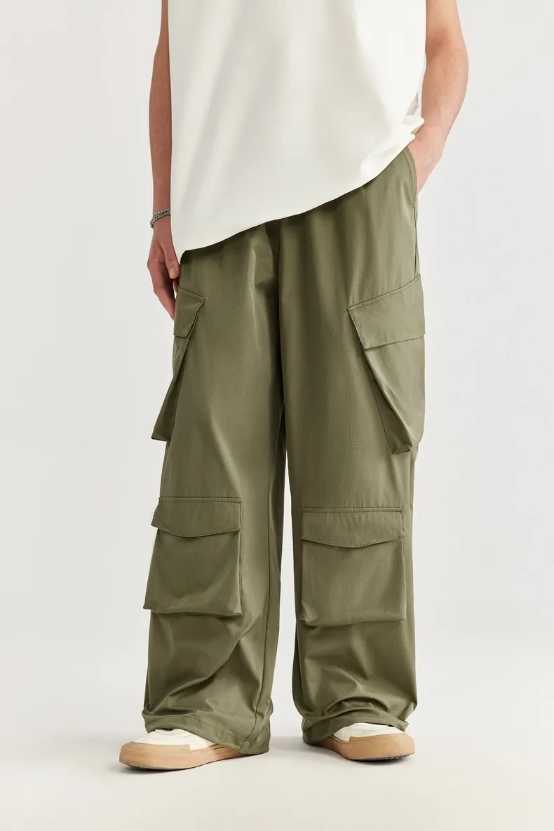 INF Men's Clothing | Three-dimensional Multi-bag Workwear Wide-leg Pants  Spring And Summer New Fashion Brand Loose High Street Plaid Trousers display picture 6