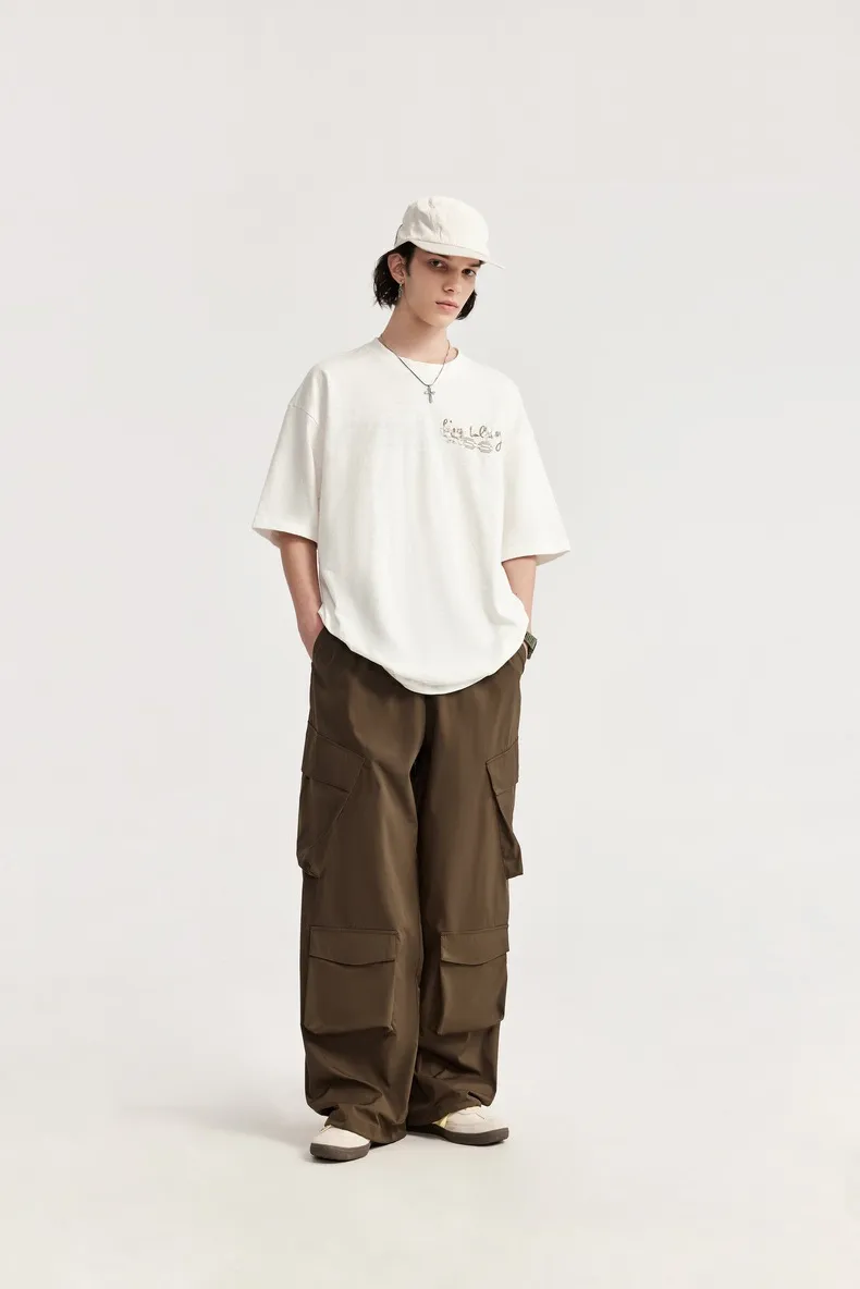 INF Men's Clothing | Three-dimensional Multi-bag Workwear Wide-leg Pants  Spring And Summer New Fashion Brand Loose High Street Plaid Trousers display picture 7
