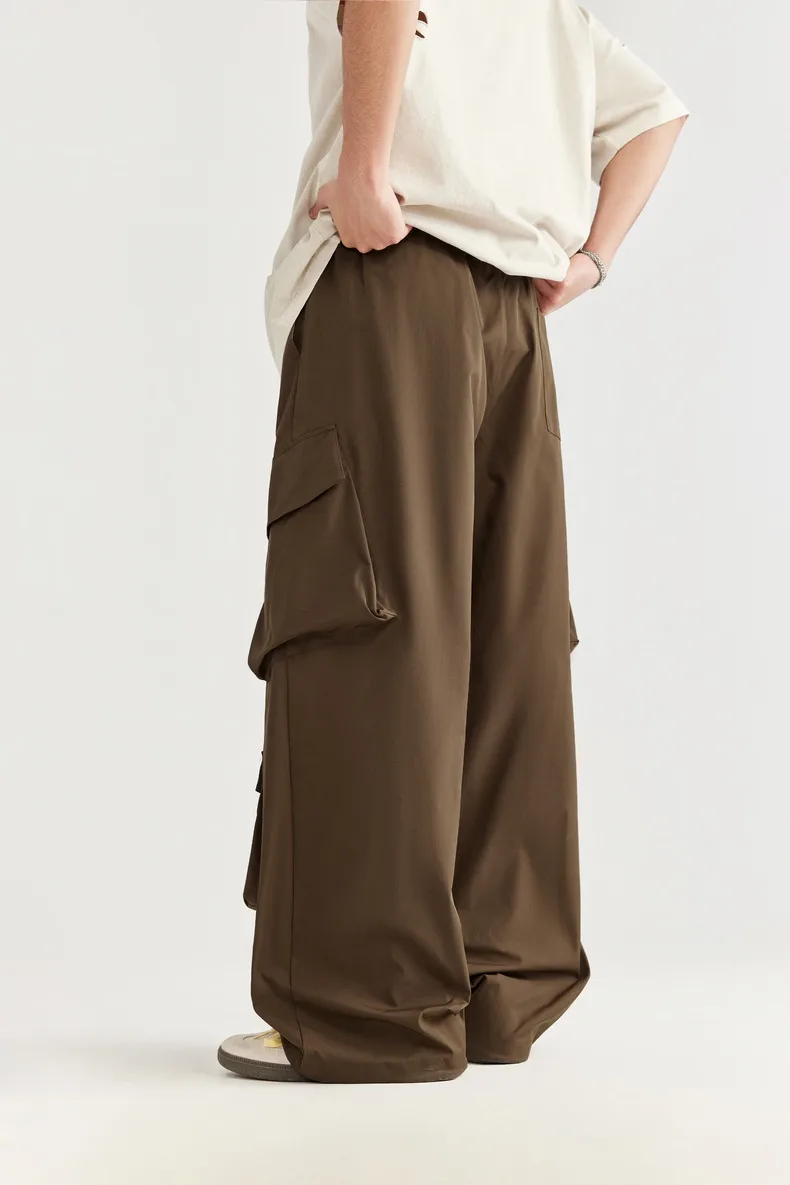 INF Men's Clothing | Three-dimensional Multi-bag Workwear Wide-leg Pants  Spring And Summer New Fashion Brand Loose High Street Plaid Trousers display picture 8