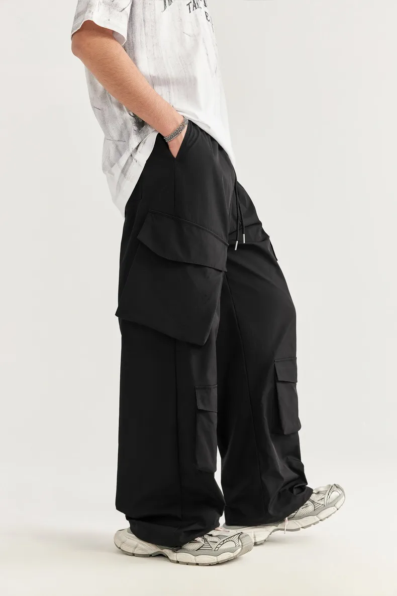 INF Men's Clothing | Three-dimensional Multi-bag Workwear Wide-leg Pants  Spring And Summer New Fashion Brand Loose High Street Plaid Trousers display picture 10