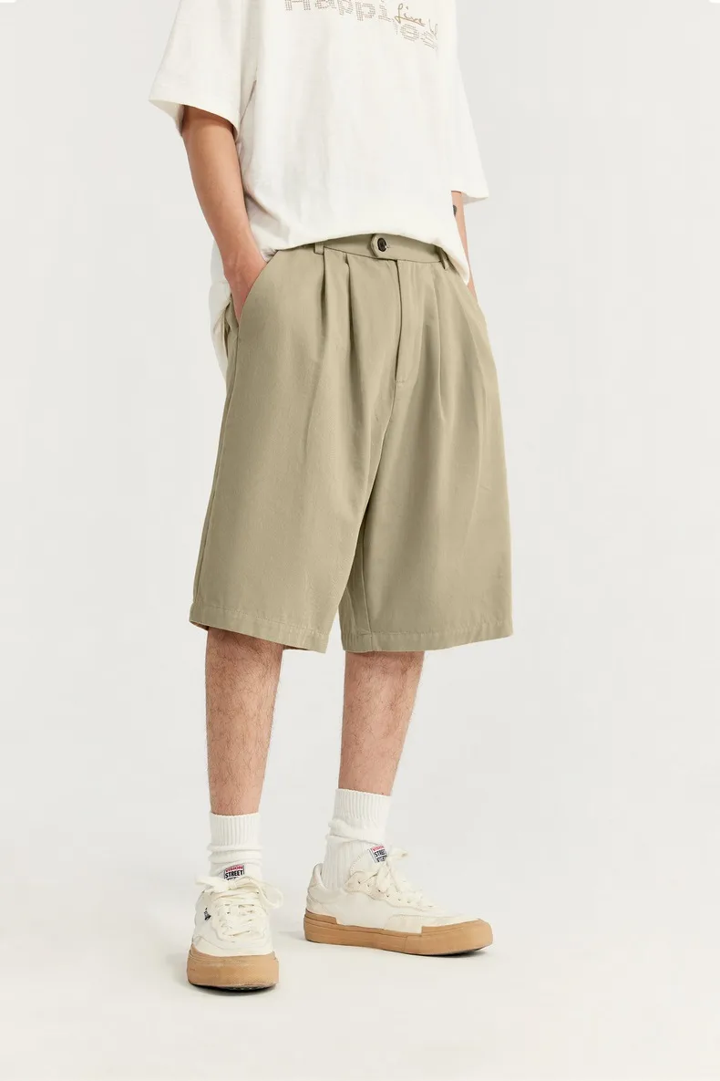 INF Men's Clothing | Double Pleated Suit Shorts  Spring And Summer Fashion Brand New Casual Loose Wide Leg Suit Shorts Men display picture 8