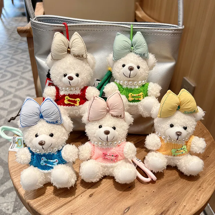 Creative Contrast Color Bow Sweater Bear Keychain Cute Cartoon Plush Toy Bag Pendant Car Key Chain Women display picture 1