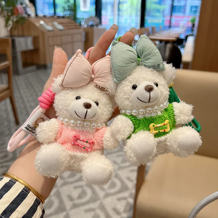 Creative Contrast Color Bow Sweater Bear Keychain Cute Cartoon Plush Toy Bag Pendant Car Key Chain Women display picture 2
