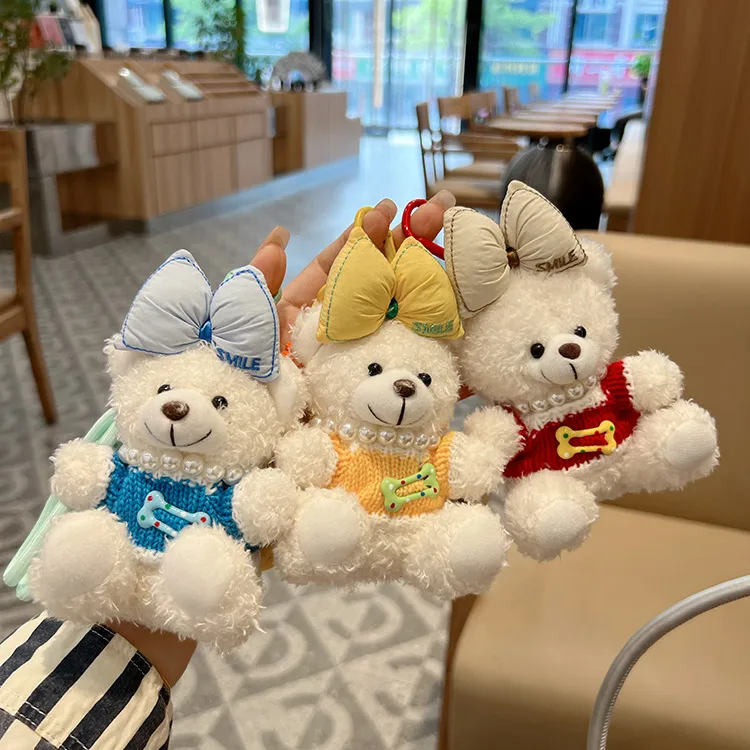 Creative Contrast Color Bow Sweater Bear Keychain Cute Cartoon Plush Toy Bag Pendant Car Key Chain Women display picture 3