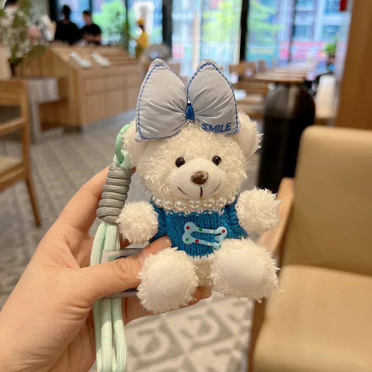 Creative Contrast Color Bow Sweater Bear Keychain Cute Cartoon Plush Toy Bag Pendant Car Key Chain Women display picture 4