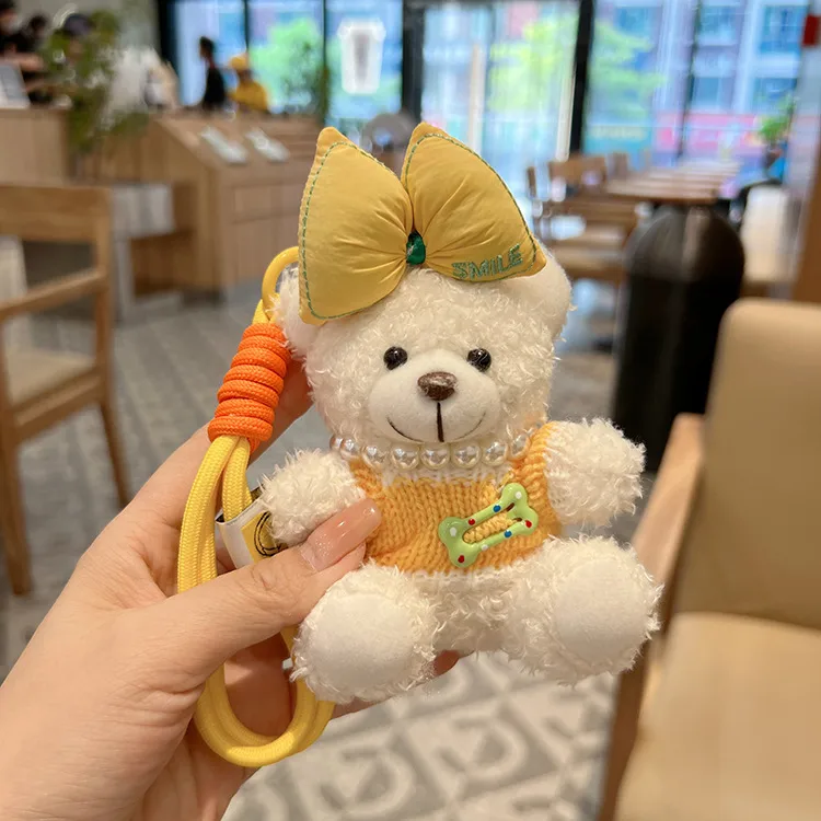 Creative Contrast Color Bow Sweater Bear Keychain Cute Cartoon Plush Toy Bag Pendant Car Key Chain Women display picture 6