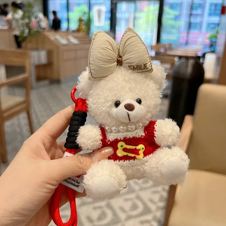 Creative Contrast Color Bow Sweater Bear Keychain Cute Cartoon Plush Toy Bag Pendant Car Key Chain Women display picture 7