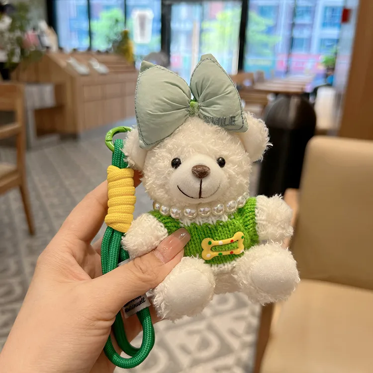 Creative Contrast Color Bow Sweater Bear Keychain Cute Cartoon Plush Toy Bag Pendant Car Key Chain Women display picture 8