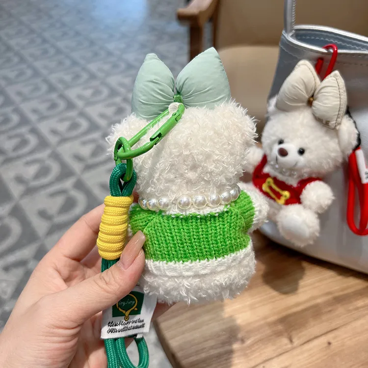 Creative Contrast Color Bow Sweater Bear Keychain Cute Cartoon Plush Toy Bag Pendant Car Key Chain Women display picture 9