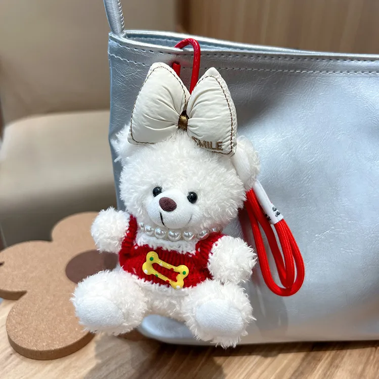 Creative Contrast Color Bow Sweater Bear Keychain Cute Cartoon Plush Toy Bag Pendant Car Key Chain Women display picture 10