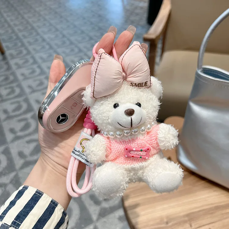 Creative Contrast Color Bow Sweater Bear Keychain Cute Cartoon Plush Toy Bag Pendant Car Key Chain Women display picture 11