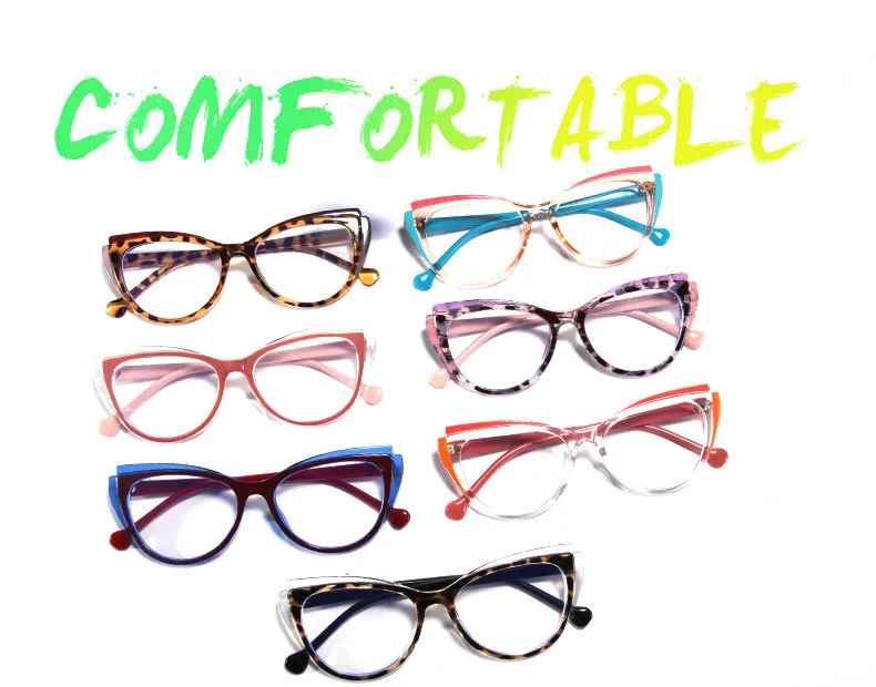 New Trend Splicing Frame Anti-blue Light Personality Cat's Eye Retro Glasses Frame Large Frame Flat Mirror T22114 display picture 3