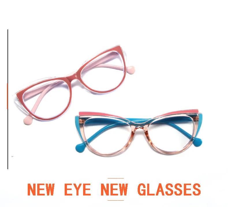 New Trend Splicing Frame Anti-blue Light Personality Cat's Eye Retro Glasses Frame Large Frame Flat Mirror T22114 display picture 1