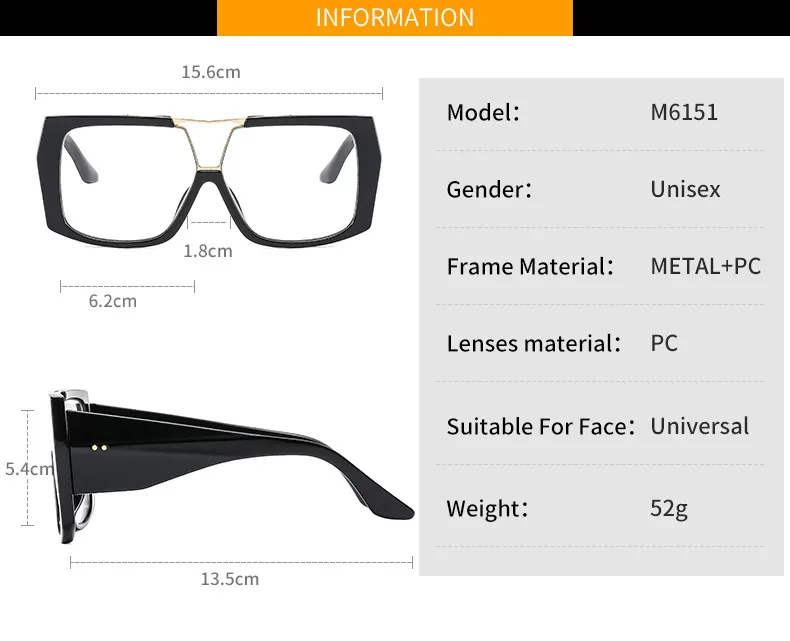New Large Frame Men's And Women's  Style Plain Glasses M6151  Personalized Glasses display picture 4