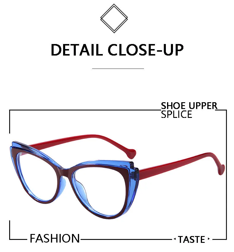 New Trend Splicing Frame Anti-blue Light Personality Cat's Eye Retro Glasses Frame Large Frame Flat Mirror T22114 display picture 2