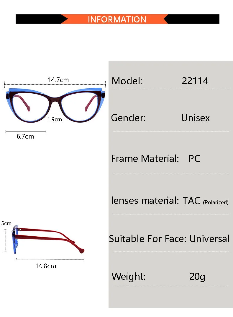 New Trend Splicing Frame Anti-blue Light Personality Cat's Eye Retro Glasses Frame Large Frame Flat Mirror T22114 display picture 5