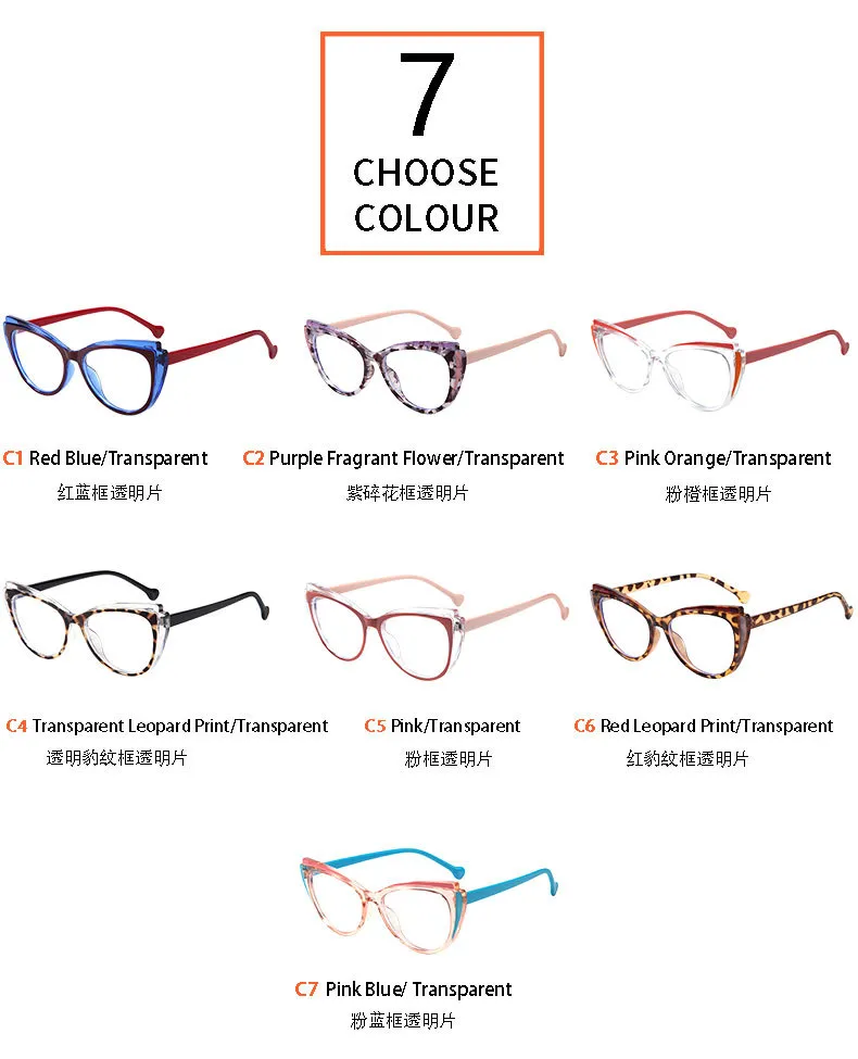 New Trend Splicing Frame Anti-blue Light Personality Cat's Eye Retro Glasses Frame Large Frame Flat Mirror T22114 display picture 6