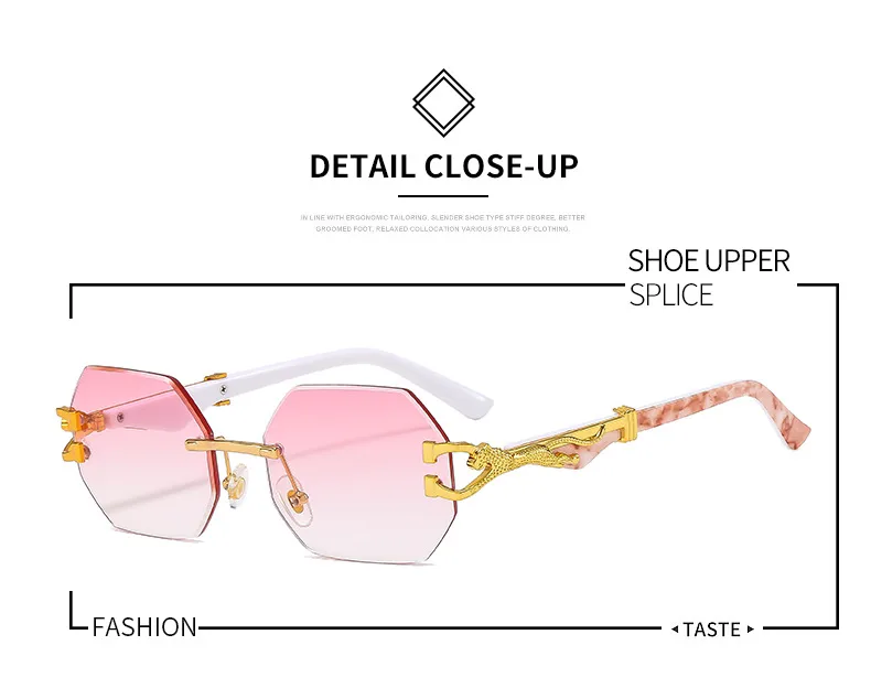 New  Frameless Trim Sunglasses Fashion Trendy Leopard Decoration Vintage Wood Grain Legs  T22101 display picture 2