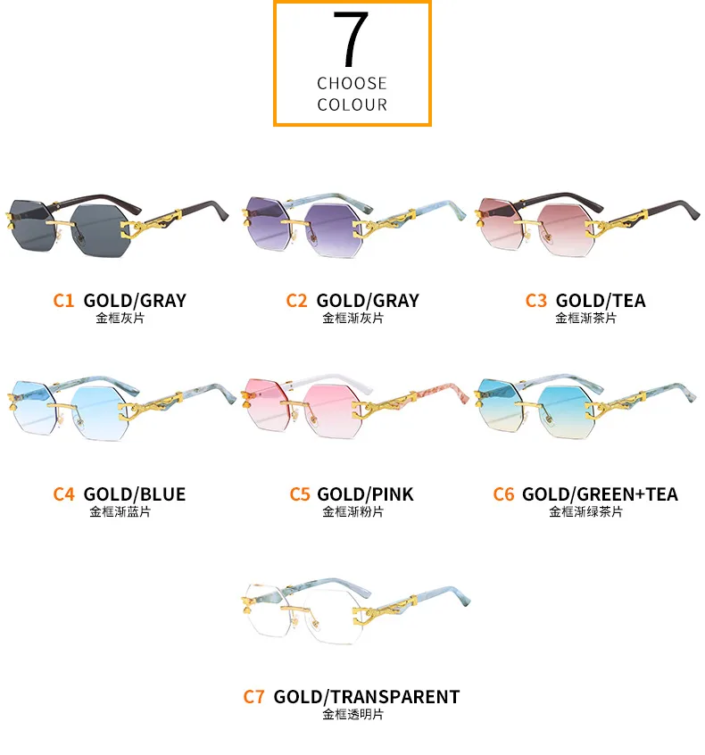 New  Frameless Trim Sunglasses Fashion Trendy Leopard Decoration Vintage Wood Grain Legs  T22101 display picture 6